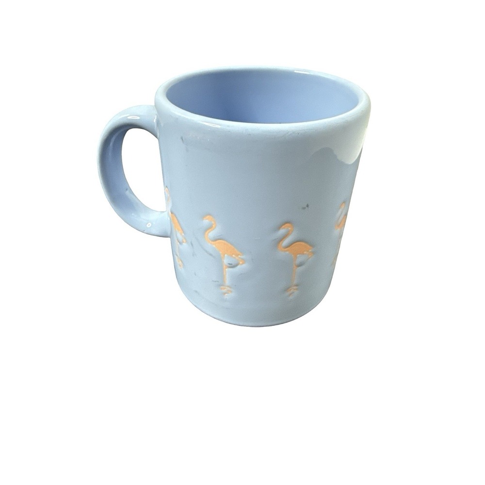 Vintage Waechtersbach Spain Light Blue Peach Flamingo Coffee Mug Ceramic 3.75"